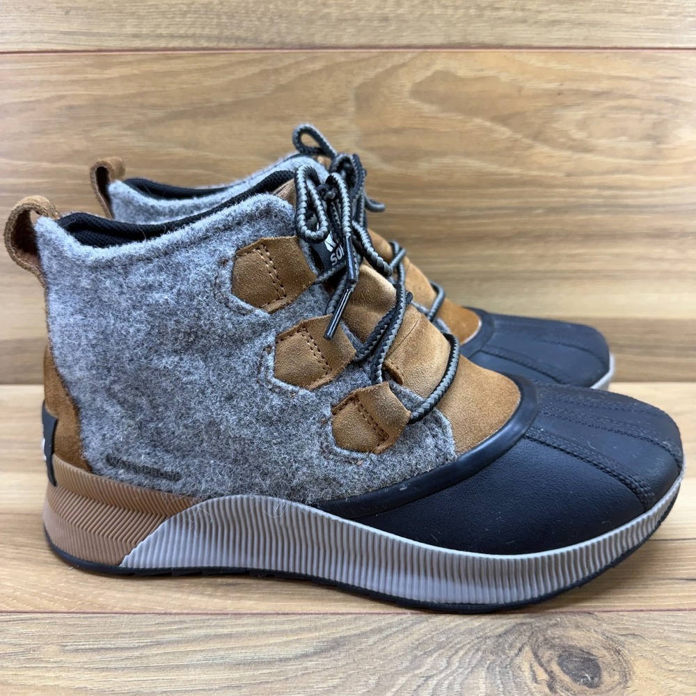 Sorel Out N About III Classic Duck Boot Womens 9 Gray Tan Black Felt Outdoor